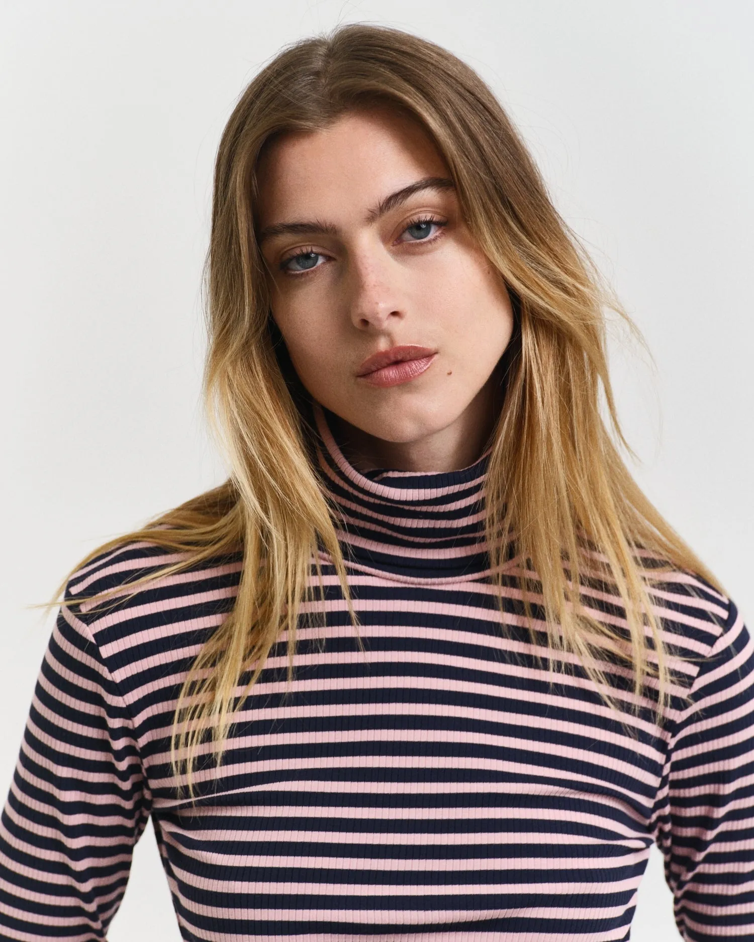 Gant Women Blue Striped Turtle Neck Full Sleeves Top