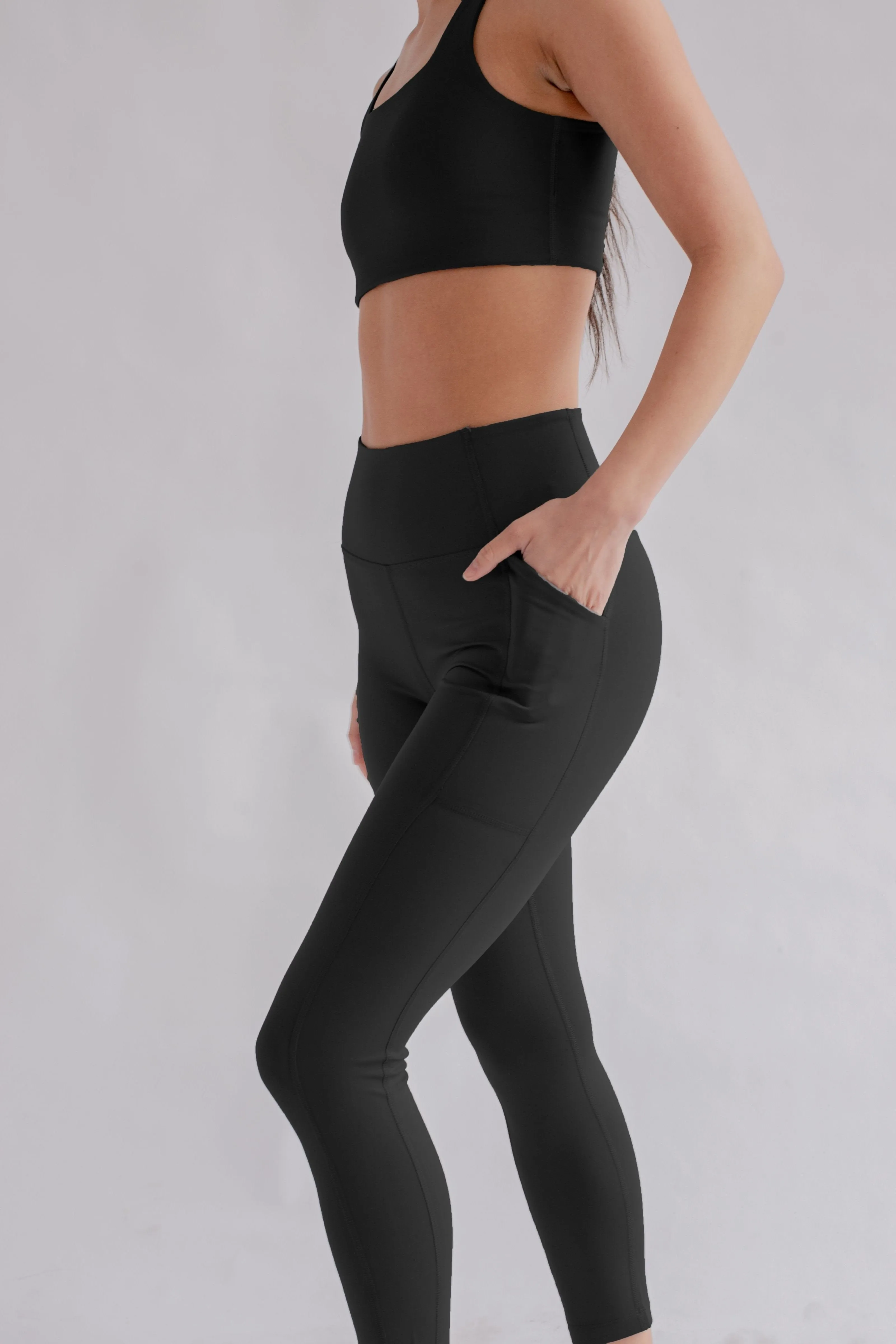 Girlfriend Collective Black Pocket Leggings High Rise, 7/8