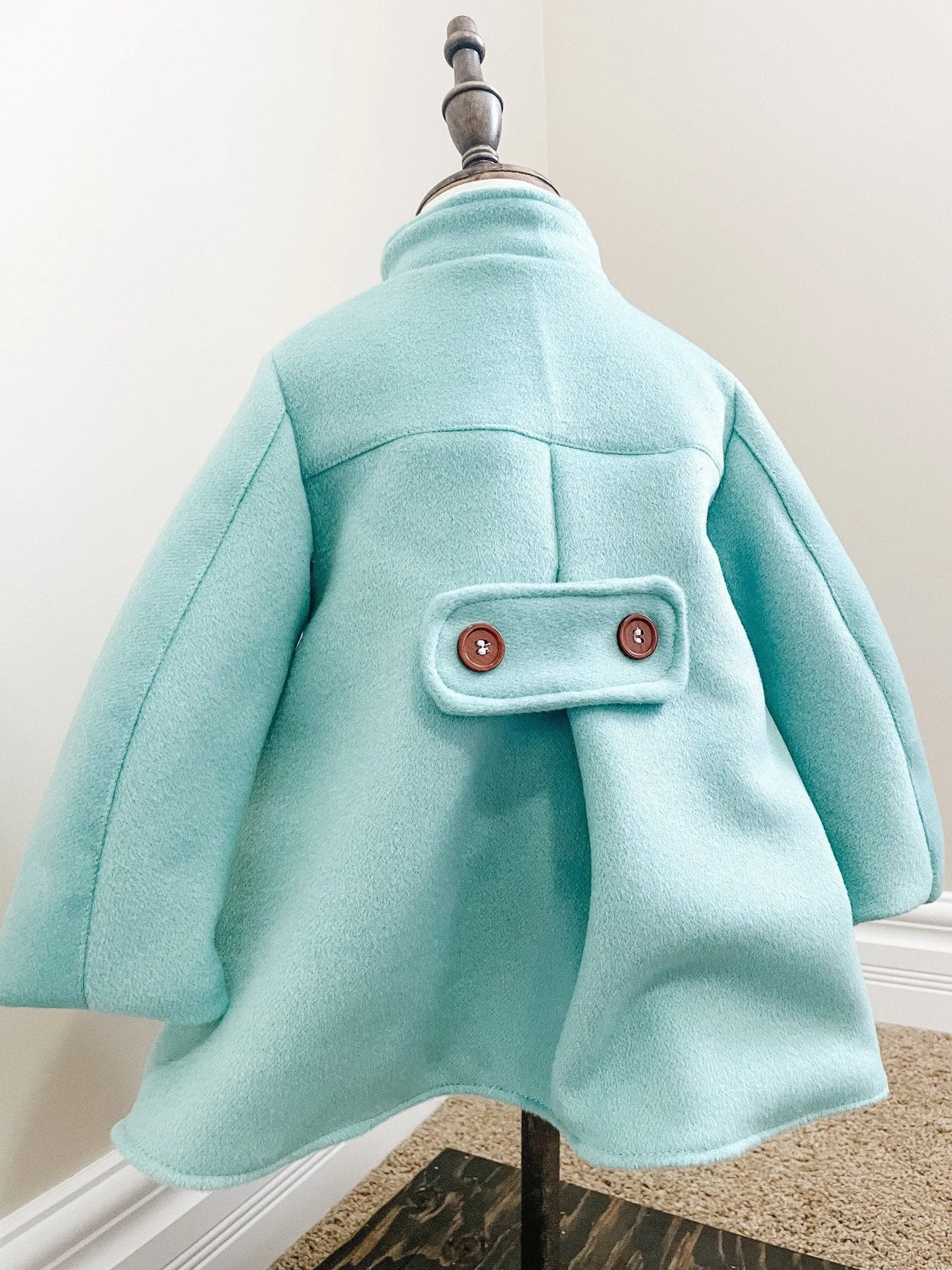 Girl's Aqua Blue Pea Coat . Made in Canada by Oakley Rae Handmade