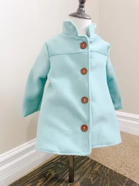 Girl's Aqua Blue Pea Coat . Made in Canada by Oakley Rae Handmade