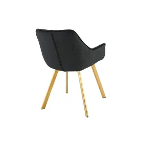 GlamourGlow Dining Chair - Black Velvet with Gold Legs - Set of 2