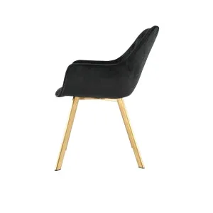 GlamourGlow Dining Chair - Black Velvet with Gold Legs - Set of 2