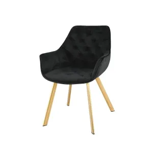 GlamourGlow Dining Chair - Black Velvet with Gold Legs - Set of 2