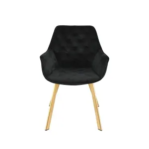 GlamourGlow Dining Chair - Black Velvet with Gold Legs - Set of 2