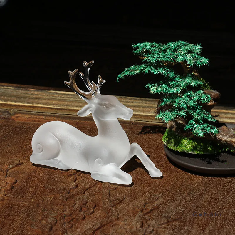 Gohobi Pate de Verre Deer Shaped Coloured Glass Ornament Pen Holder Paperweight