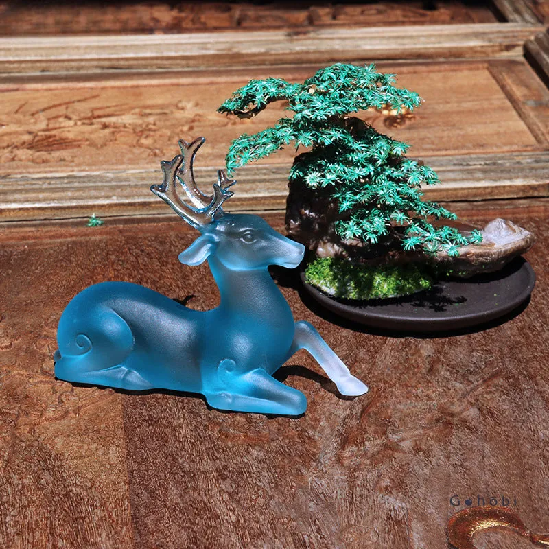 Gohobi Pate de Verre Deer Shaped Coloured Glass Ornament Pen Holder Paperweight