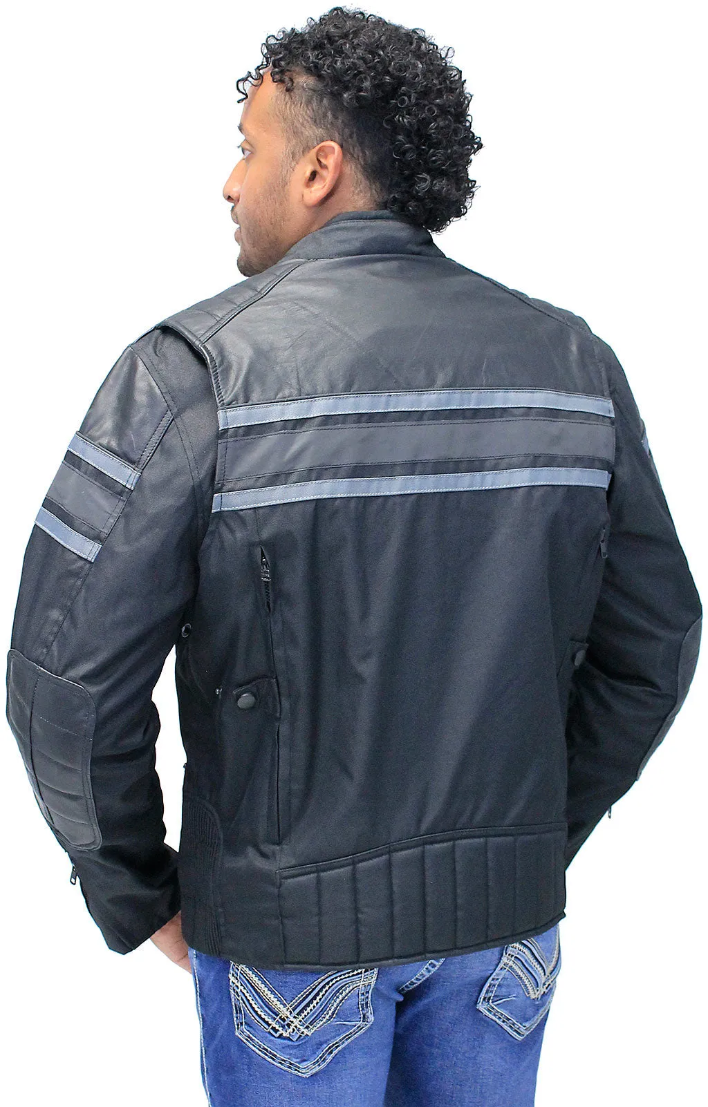 Gray Stripe Armor Reflector Men's Jacket Leather-Textile #MC361618AK