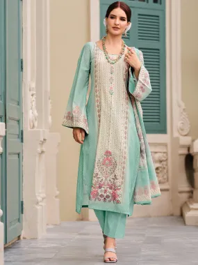 Green Cotton Printed Unstitched Women Salwar Suit Fabric