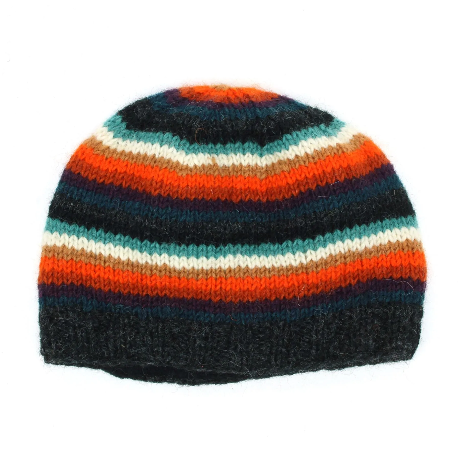 Hand Knitted Wool Beanie Hat - Stripe Anu