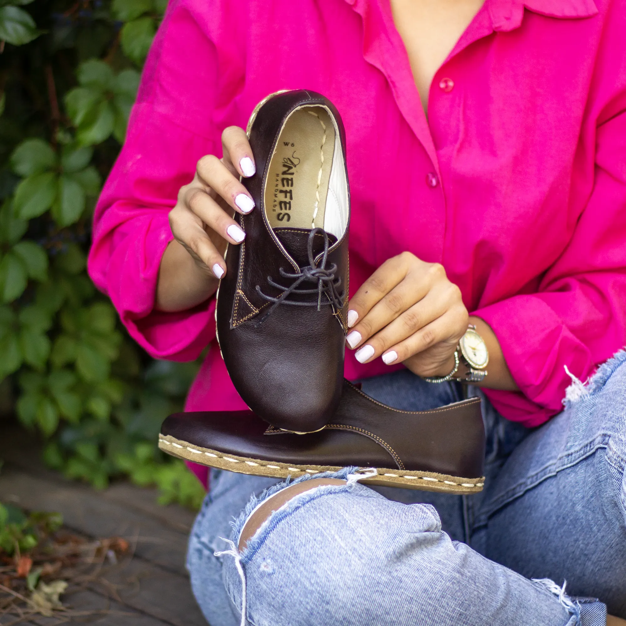 Handmade Grounded Leather Women Shoes, Bitter Brown