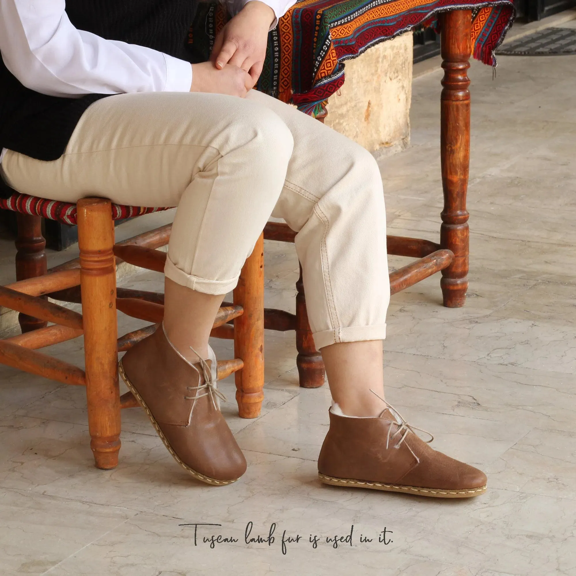 Handmade Matte Brown Barefoot Shearling Oxford Boots For Women