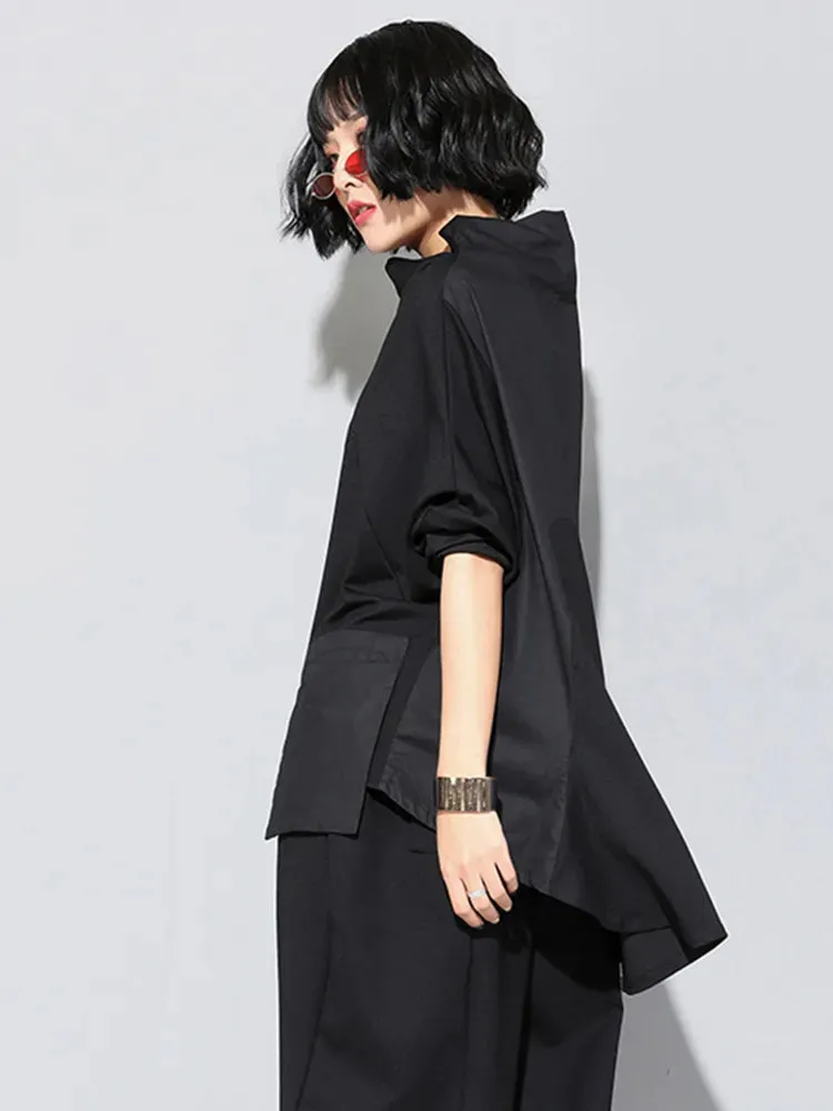 HEYFANCYSTYLE Black Pocket Irregular Oversized Shirt