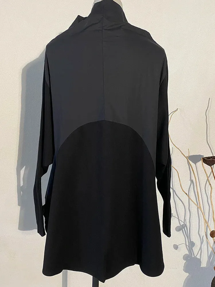 HEYFANCYSTYLE Black Pocket Irregular Oversized Shirt