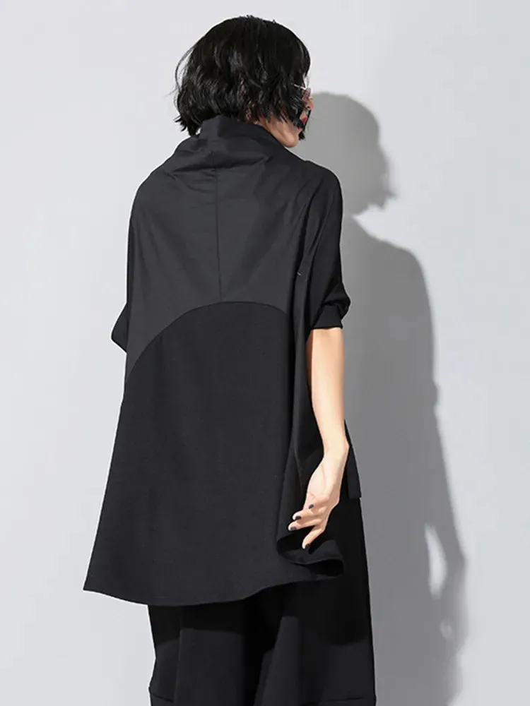 HEYFANCYSTYLE Black Pocket Irregular Oversized Shirt