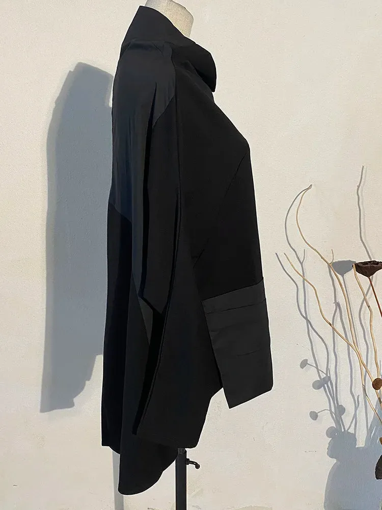 HEYFANCYSTYLE Black Pocket Irregular Oversized Shirt