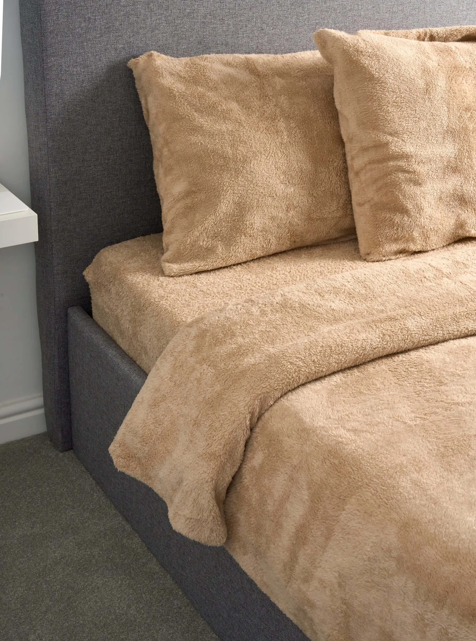 Hibernate Cosy Collection Super Soft Teddy Fleece Duvet & Two Pillow Covers Set - Beige