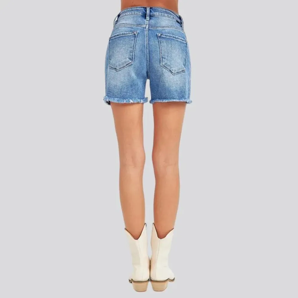 High-waist light-wash denim shorts