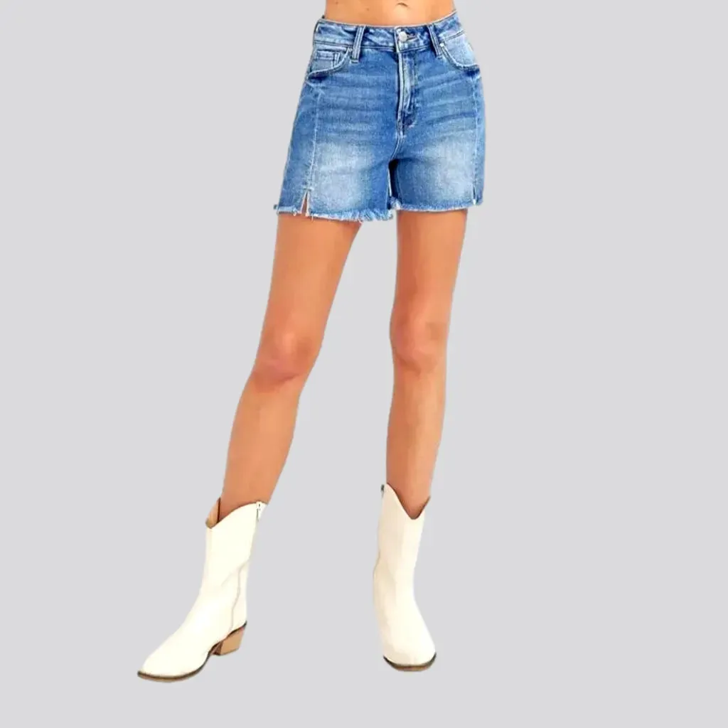 High-waist light-wash denim shorts