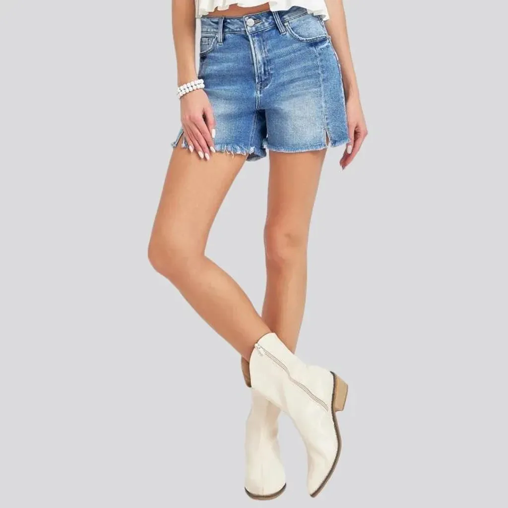 High-waist light-wash denim shorts