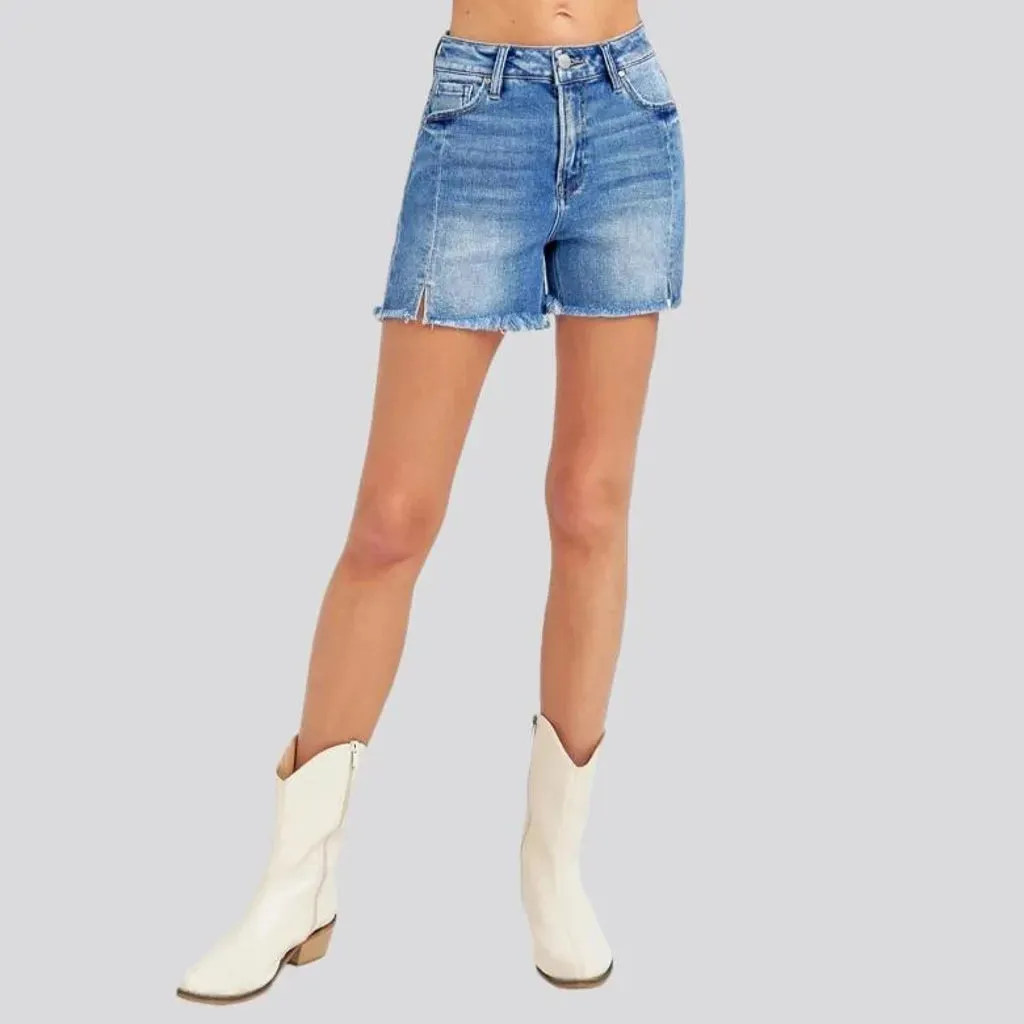 High-waist light-wash denim shorts