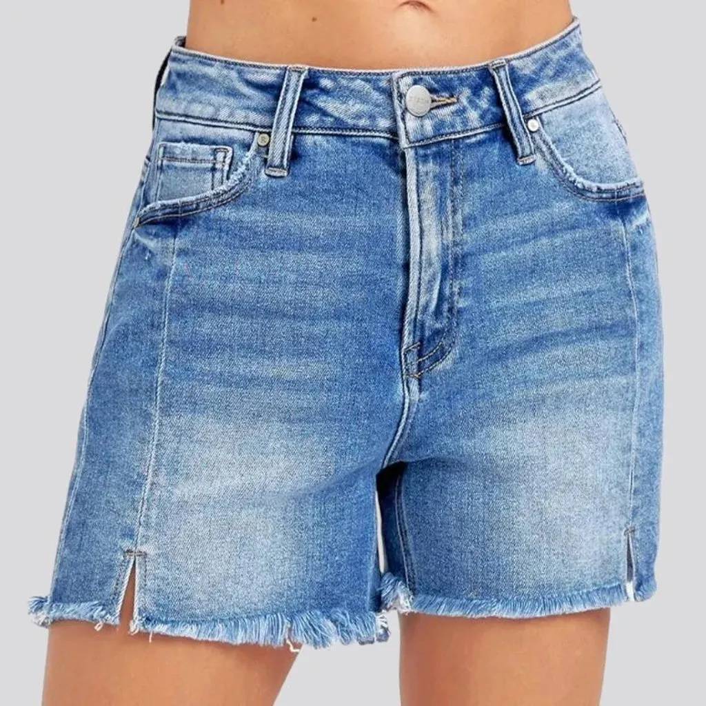 High-waist light-wash denim shorts