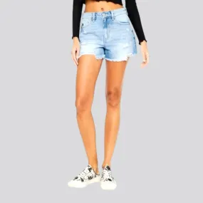 High-waist light-wash jean shorts for women