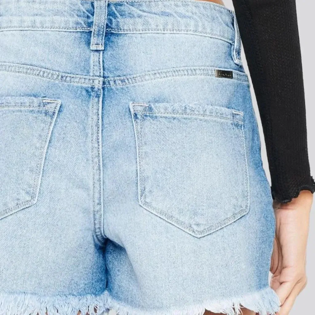 High-waist light-wash jean shorts for women