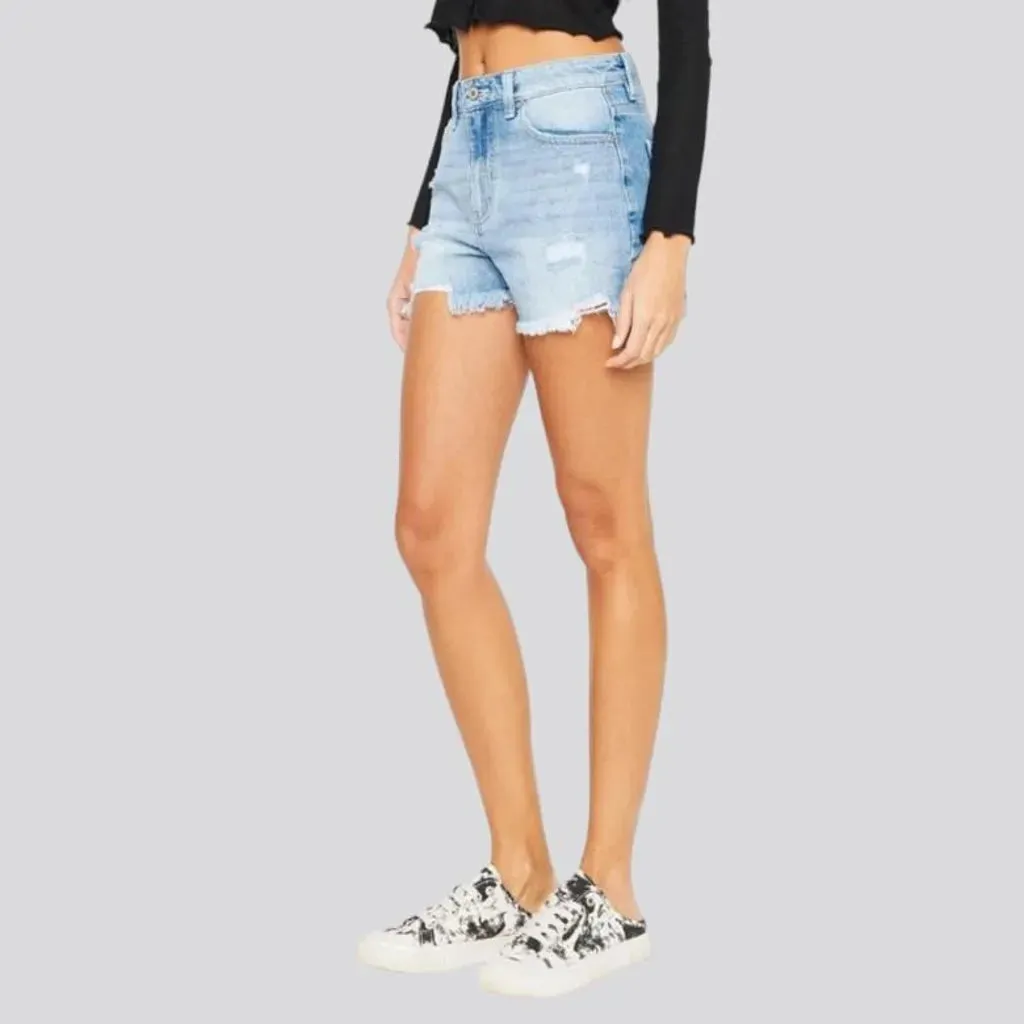 High-waist light-wash jean shorts for women