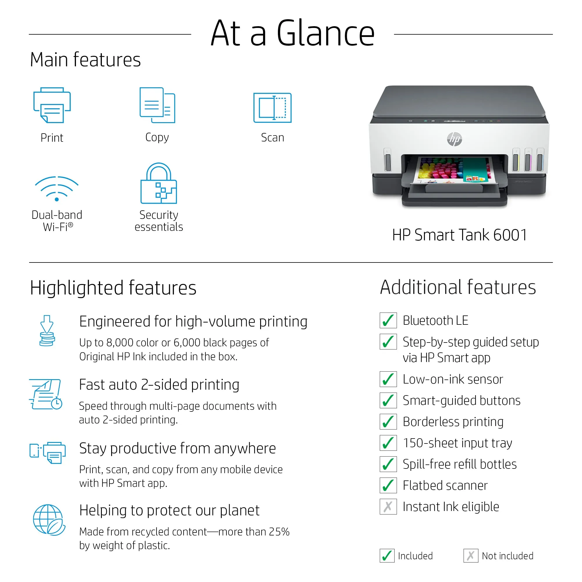 HP Smart Tank 6001 Wireless All-in-One 2 Years of Ink Included.