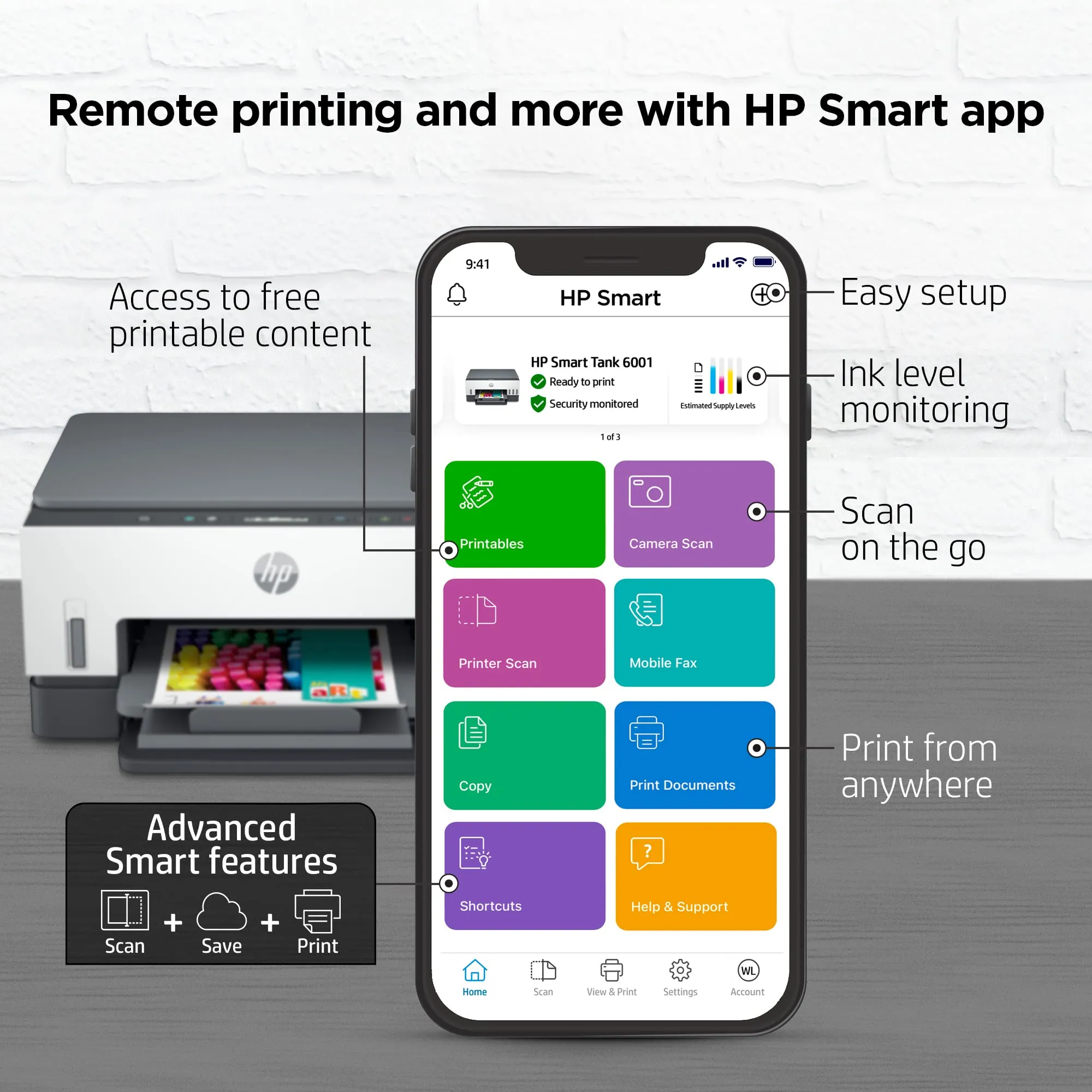 HP Smart Tank 6001 Wireless All-in-One 2 Years of Ink Included.