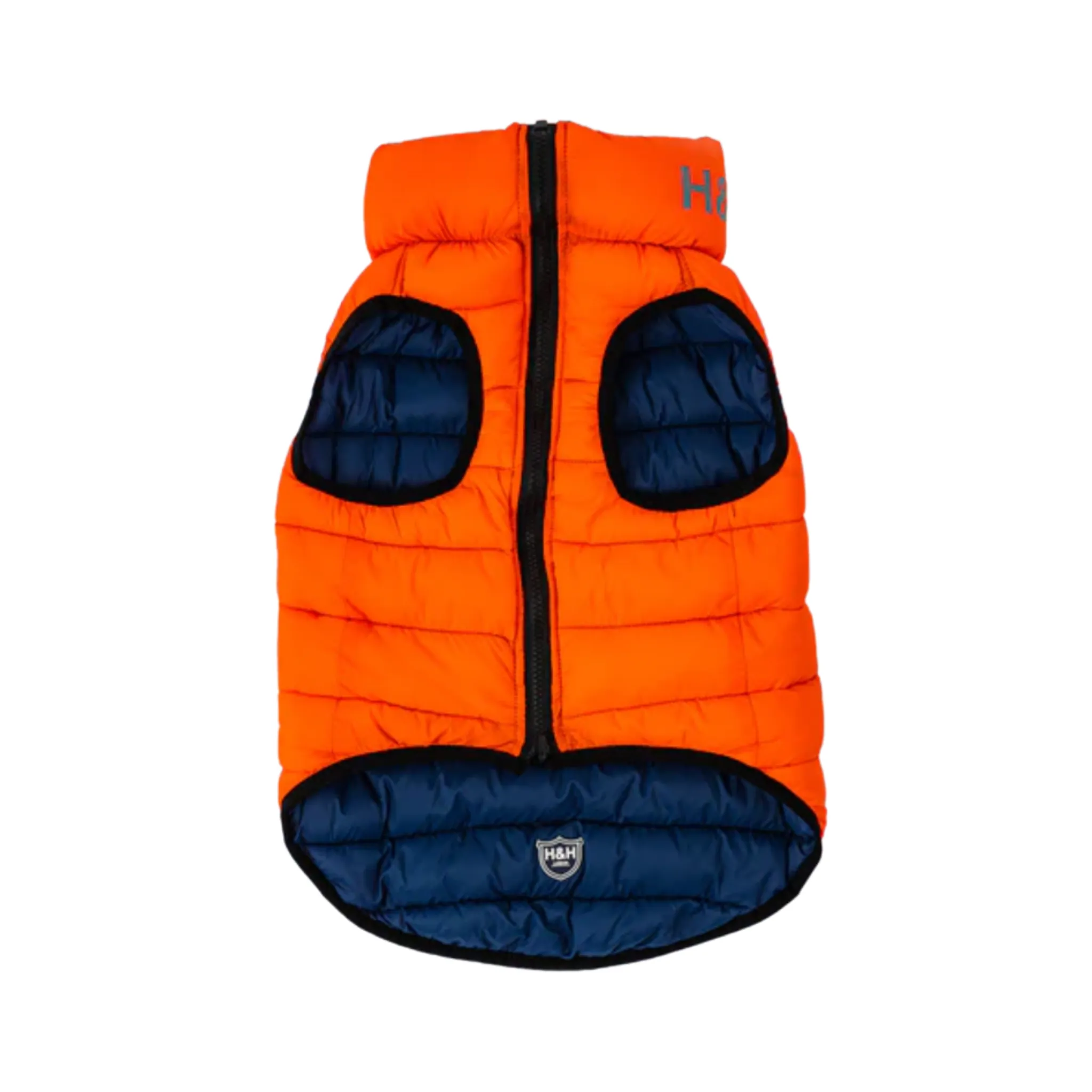 Hugo & Hudson Dog Puffer Jacket Reversible Orange & Navy