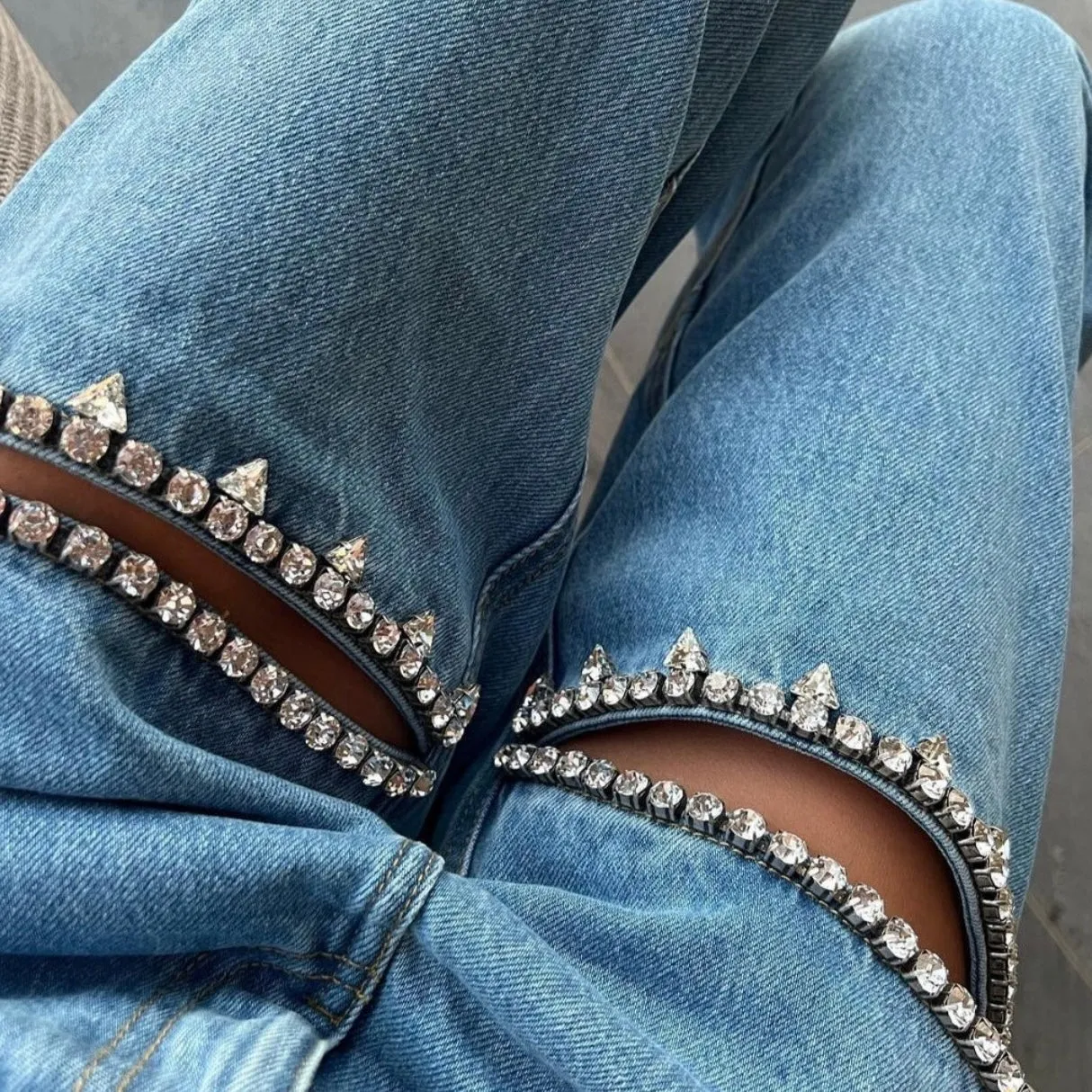 IN STOCK!! AS SEEN ON TAYLOR & MORE!! The Nikki Denim Rhinestone Slit Jean