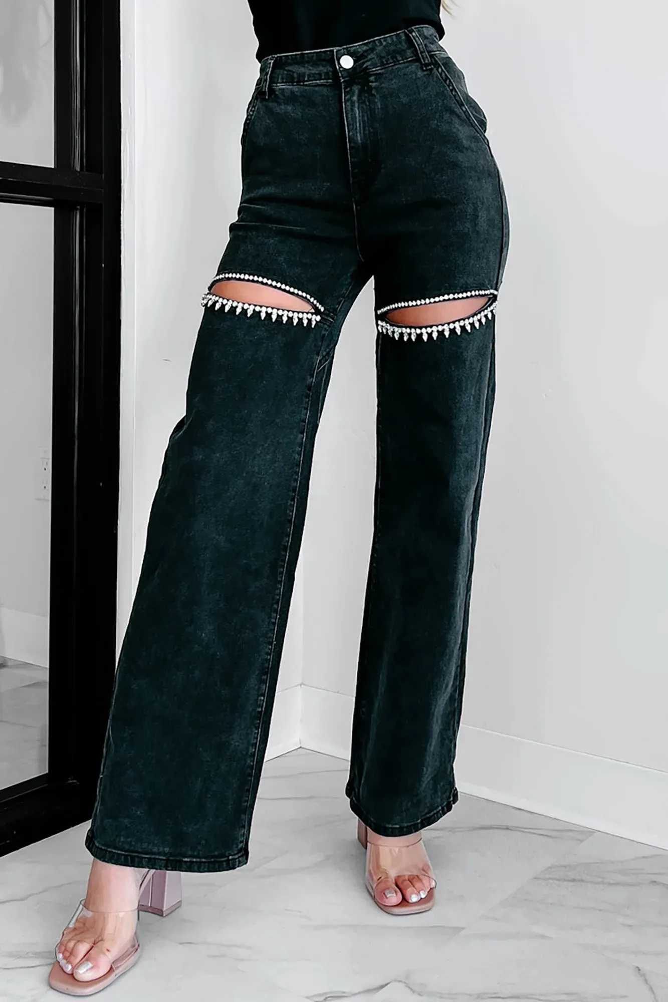 IN STOCK!! AS SEEN ON TAYLOR!! The Nikki Black Denim Rhinestone Jean