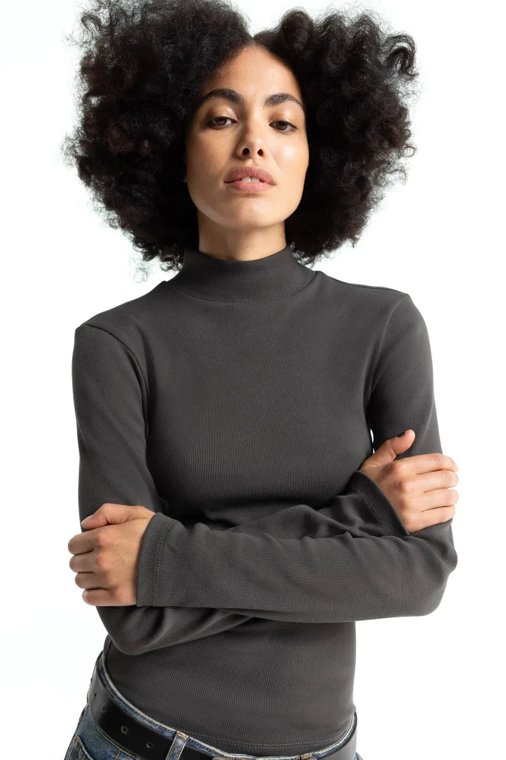 Jacobina Long Sleeve Turtleneck Top Grey