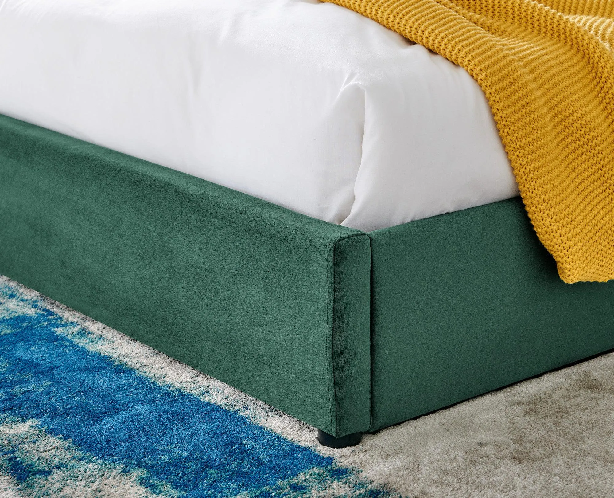 Jade Green Velvet Plush Ottoman Storage Bed Frame - Double or Super King