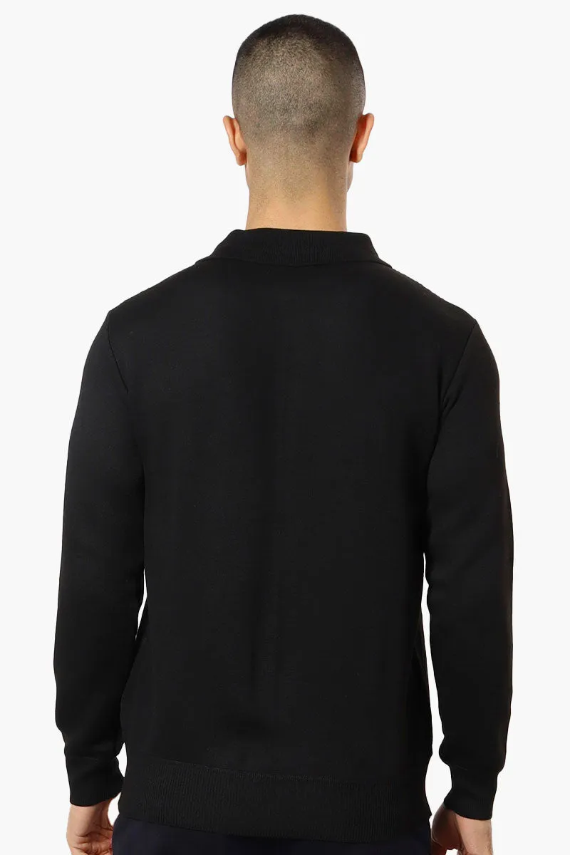 Jay Y. Ko Diamond Pattern Polo Pullover Sweater - Black