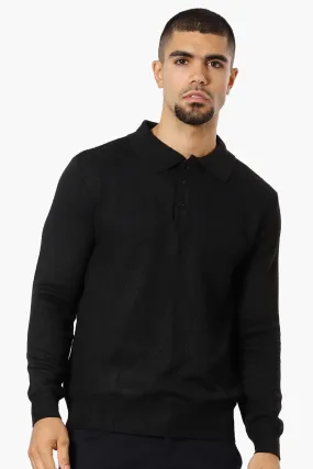 Jay Y. Ko Diamond Pattern Polo Pullover Sweater - Black