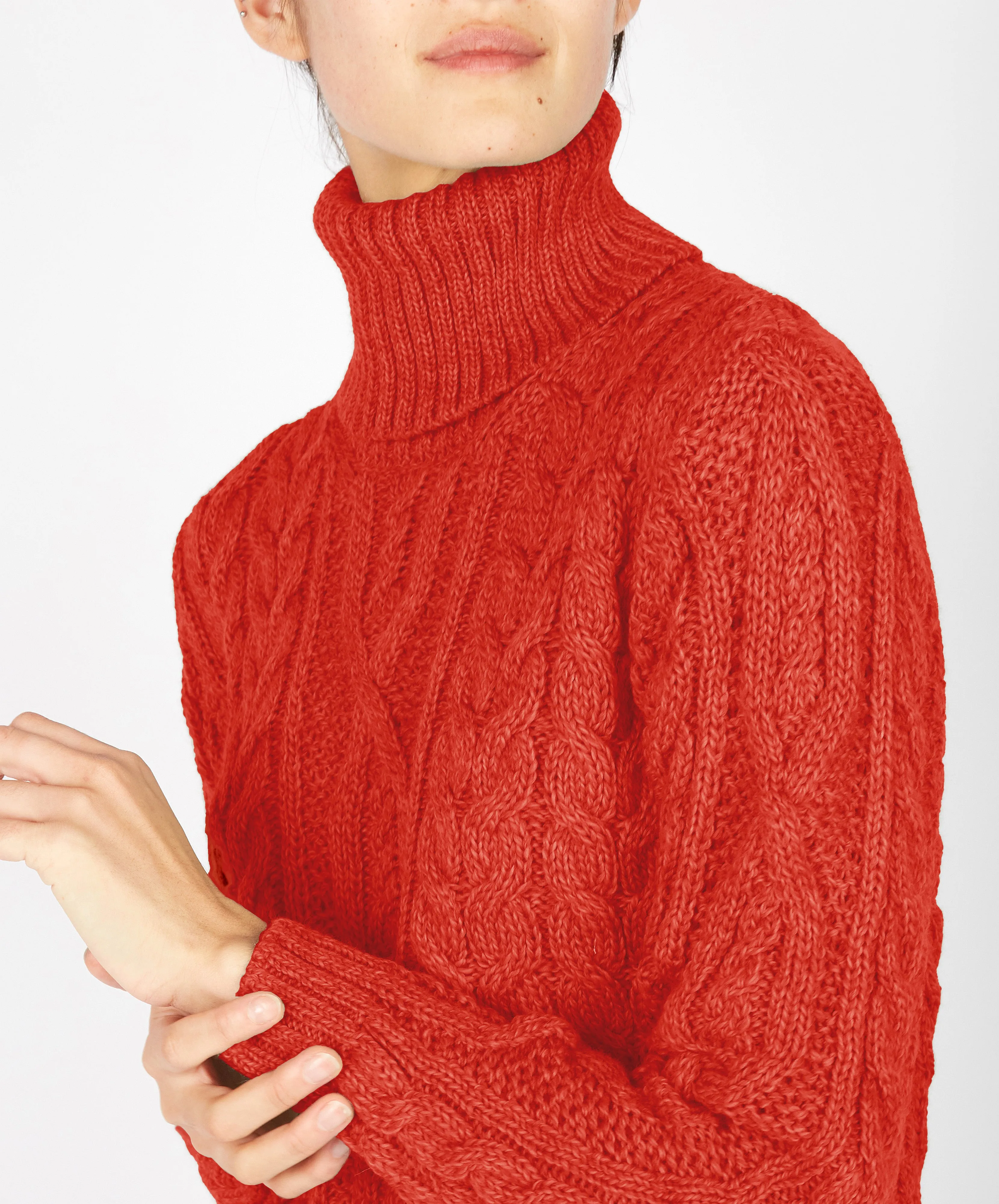 Juniper Aran Polo Neck Orange Marl