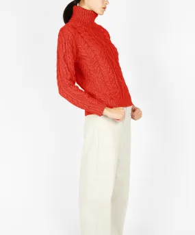 Juniper Aran Polo Neck Orange Marl