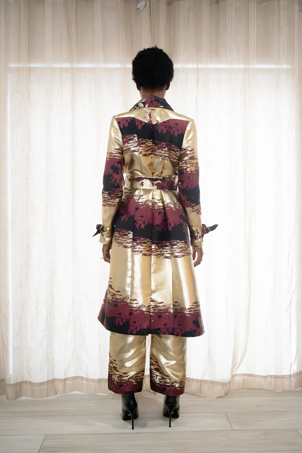 Kahindo Gold Jacquard Namibia Trenchcoat with side pocket