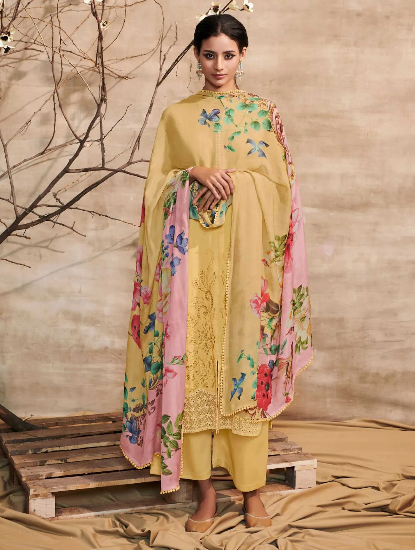 Kimora Cotton Satin Unstitched Embroidered Suit Dress Material