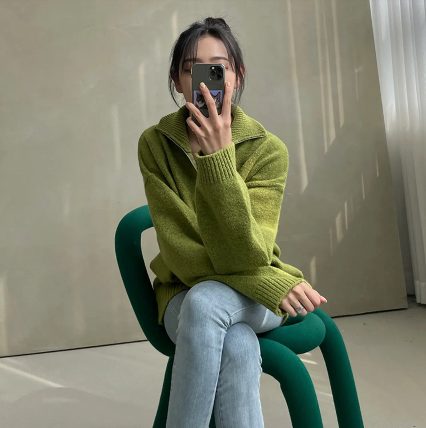 [Korean Style] 3 Colors Wool Zip Pullover Sweaters