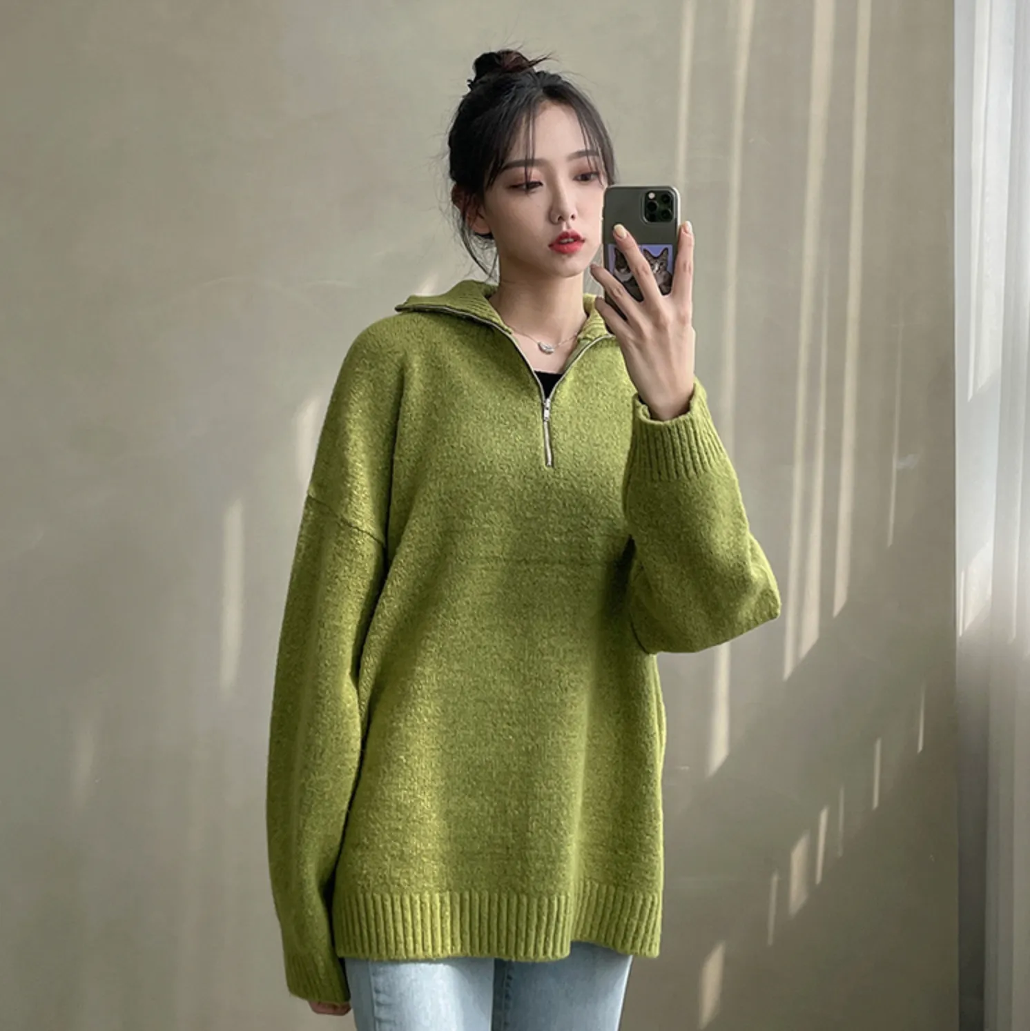 [Korean Style] 3 Colors Wool Zip Pullover Sweaters