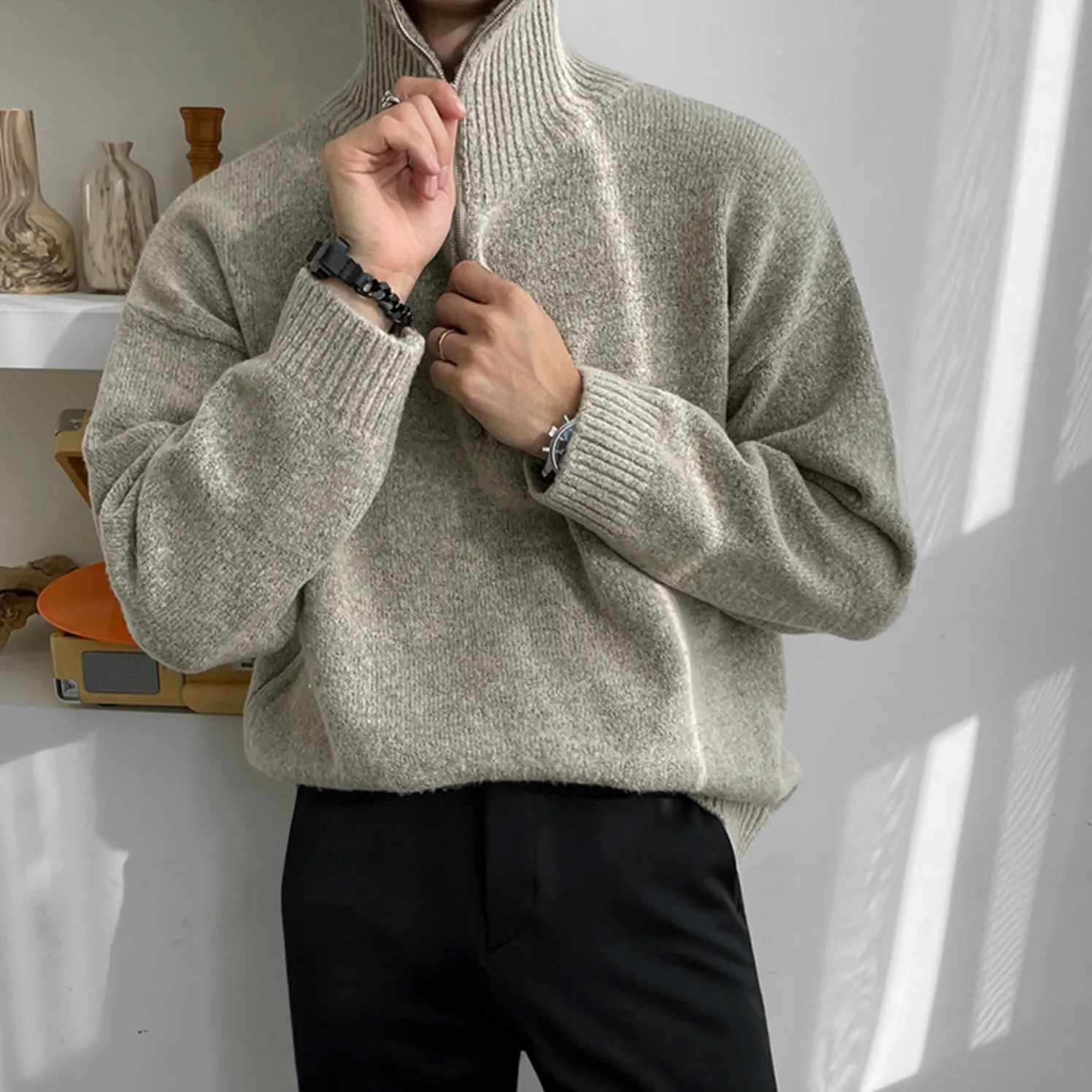 [Korean Style] 3 Colors Wool Zip Pullover Sweaters