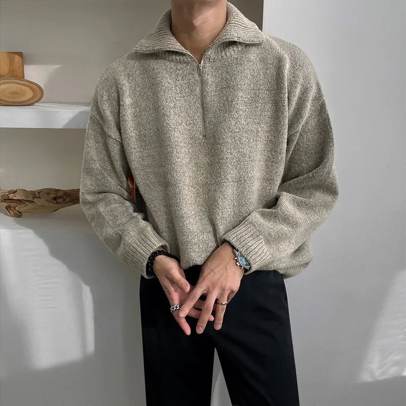 [Korean Style] 3 Colors Wool Zip Pullover Sweaters