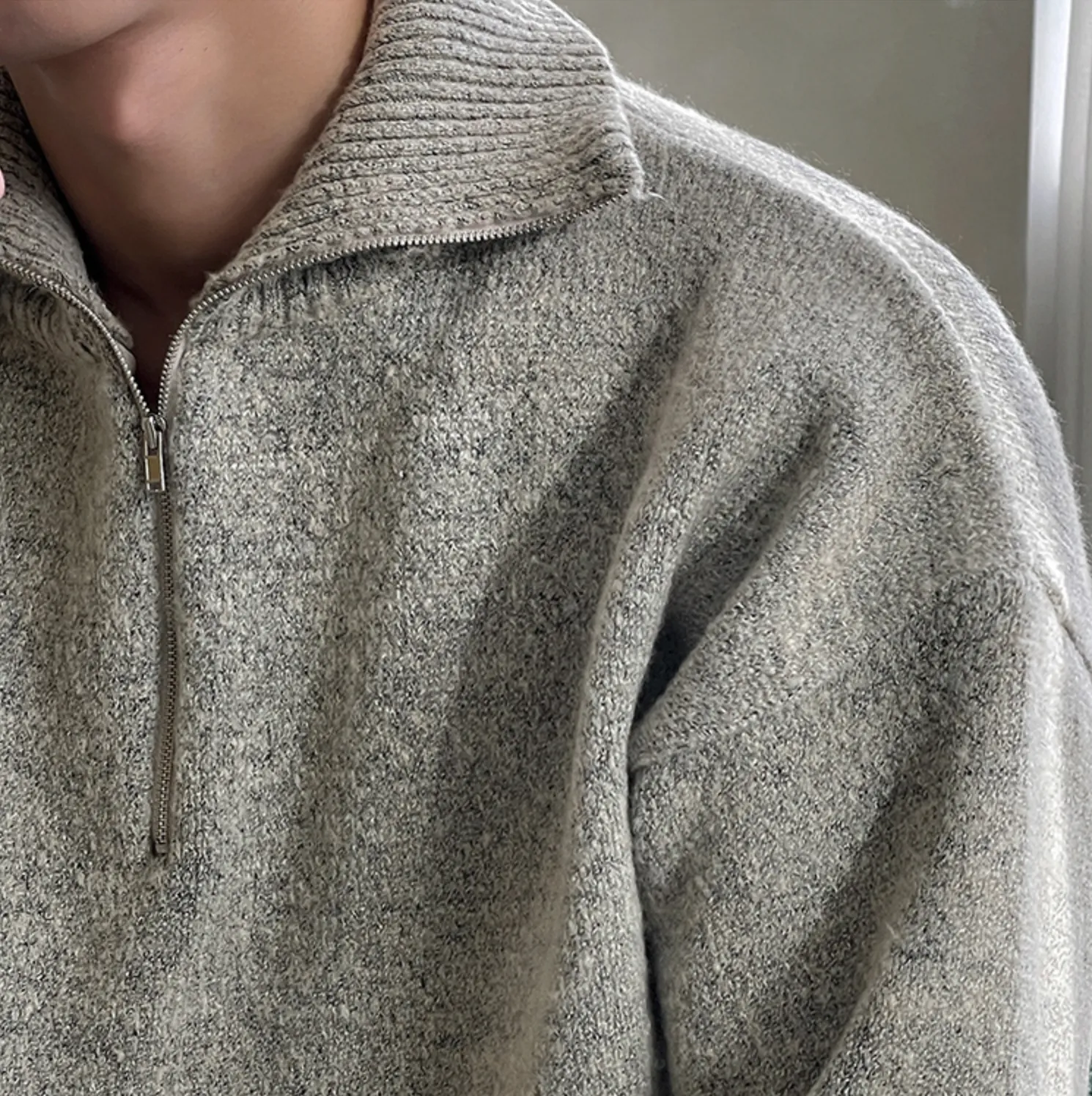 [Korean Style] 3 Colors Wool Zip Pullover Sweaters