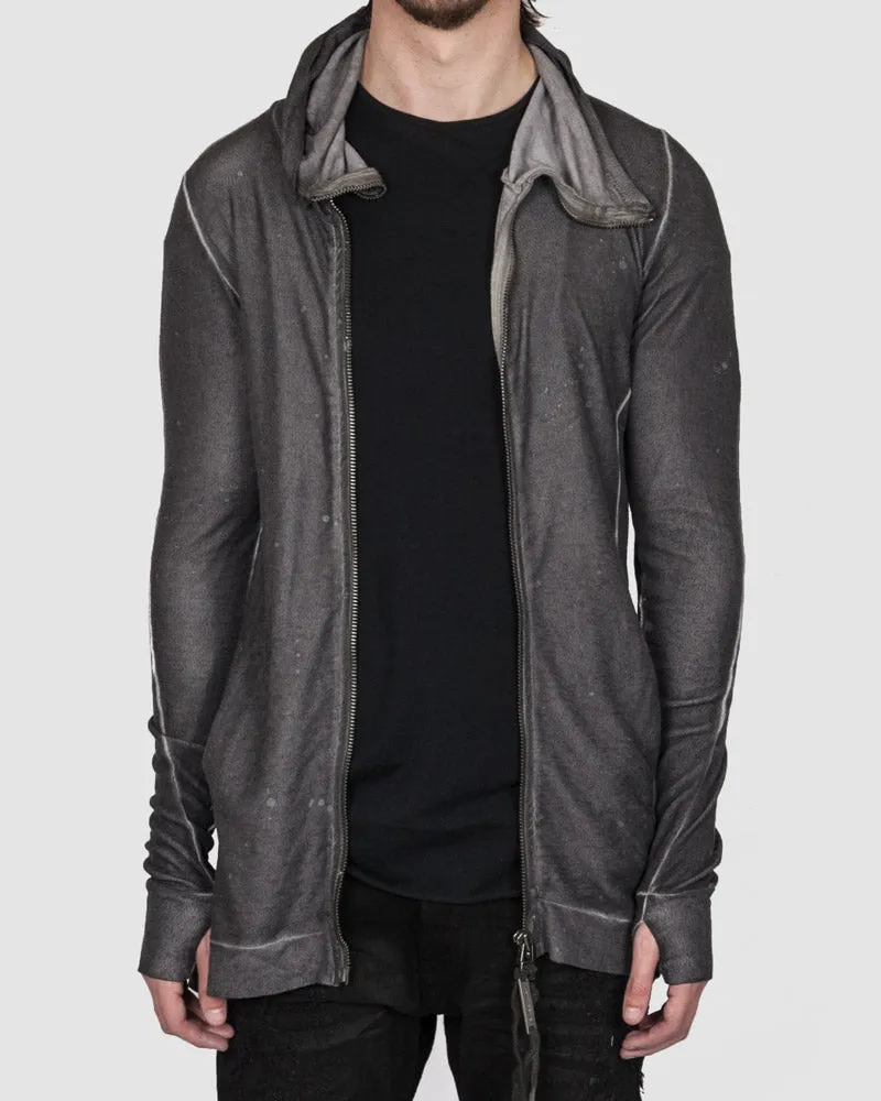 Linen tencel zip up hooded sweatshirt anthracite