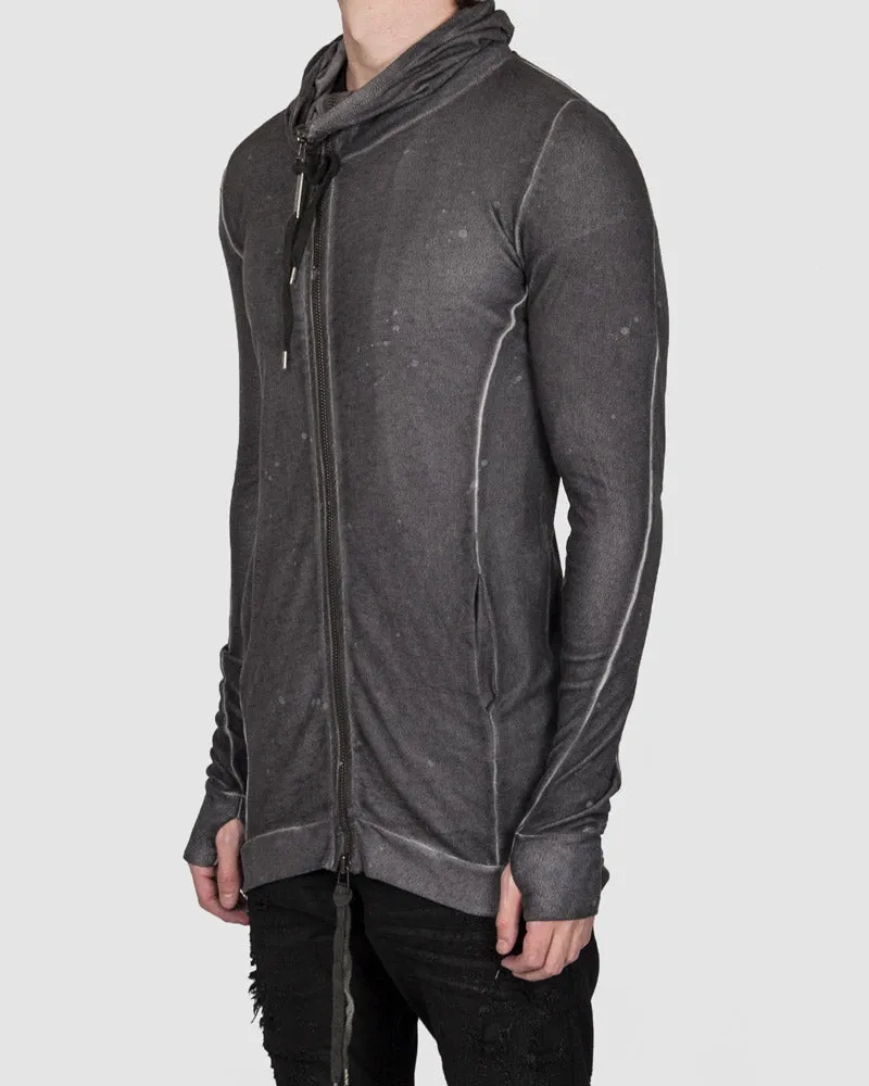 Linen tencel zip up hooded sweatshirt anthracite