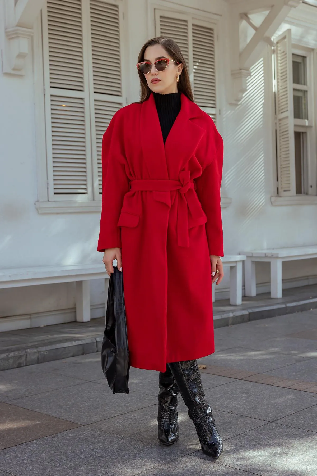 Long Belted Coat - RED