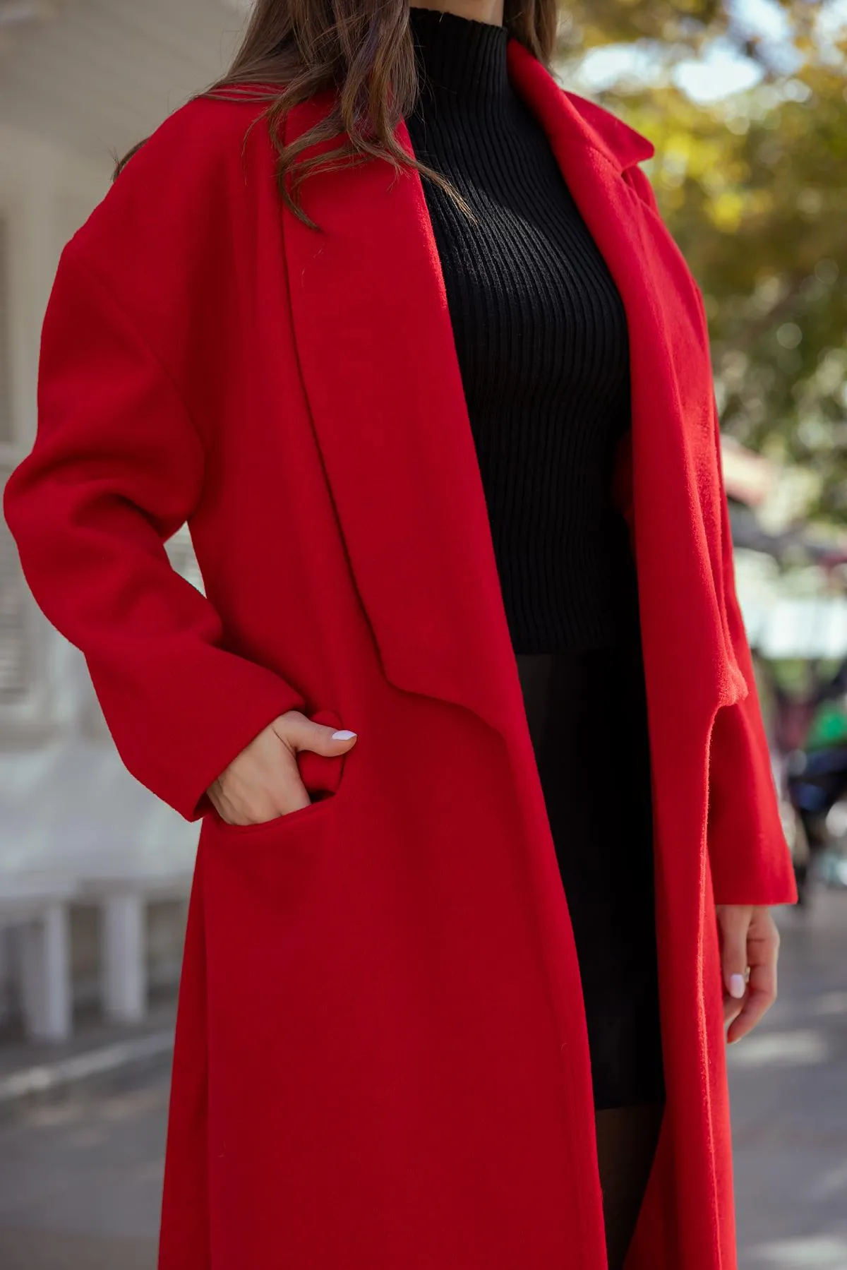 Long Belted Coat - RED